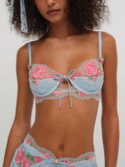 Vintage Rose Eyelet Bra Blue