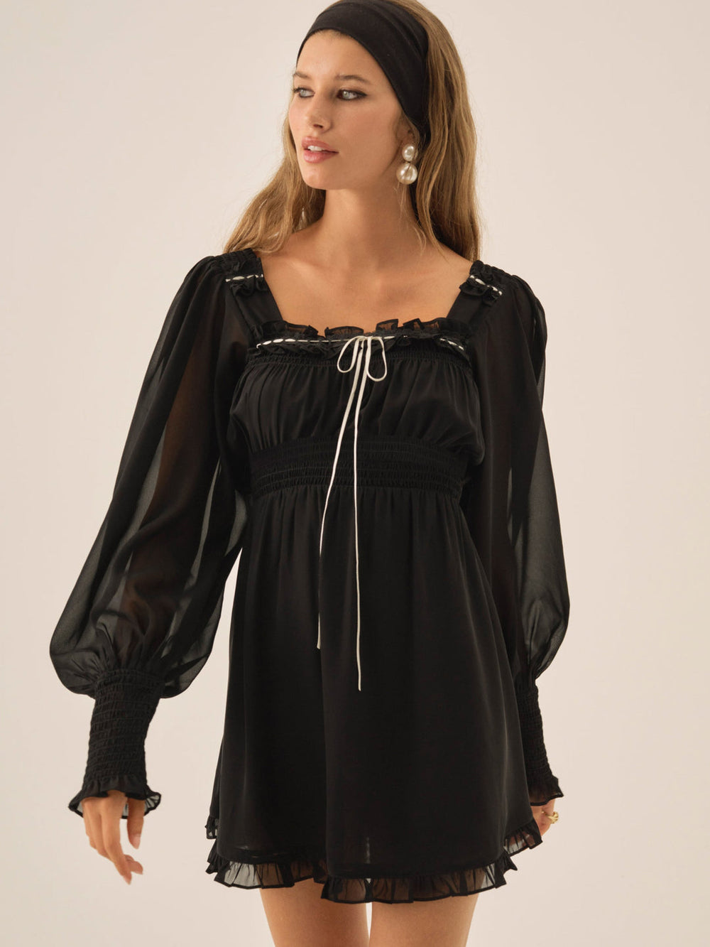 Emmie Chiffon Mini Dress Black