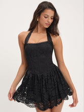 Lakeside Lace Halter Mini Dress Black