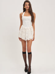 Lakeside Lace Halter Mini Dress Cream