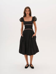 Verbana Eyelet Midi Dress Black