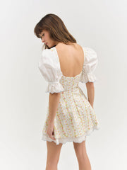 Brigitta Floral Short Sleeve Mini Dress Ivory