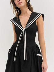 Helena Poplin Collared Midi Dress Black