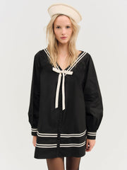 Helena Poplin Long Sleeve Mini Dress Black