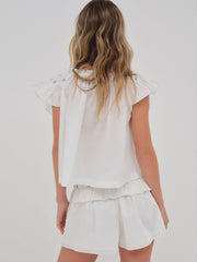 Birdie Bow Smocked Short White