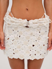 Floral Crochet Coverup Mini Skirt White