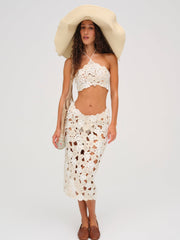 Floral Crochet Coverup Top White