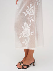 Rose Crochet Midi Skirt White