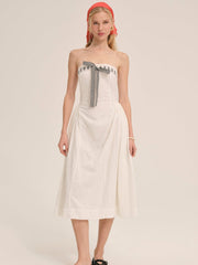 Rosie Ribbon Midi Dress White