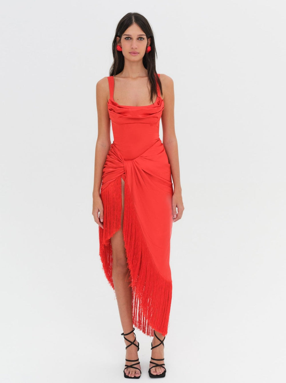 Anisa Fringe Midi Dress Red