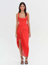 Anisa Fringe Midi Dress Red