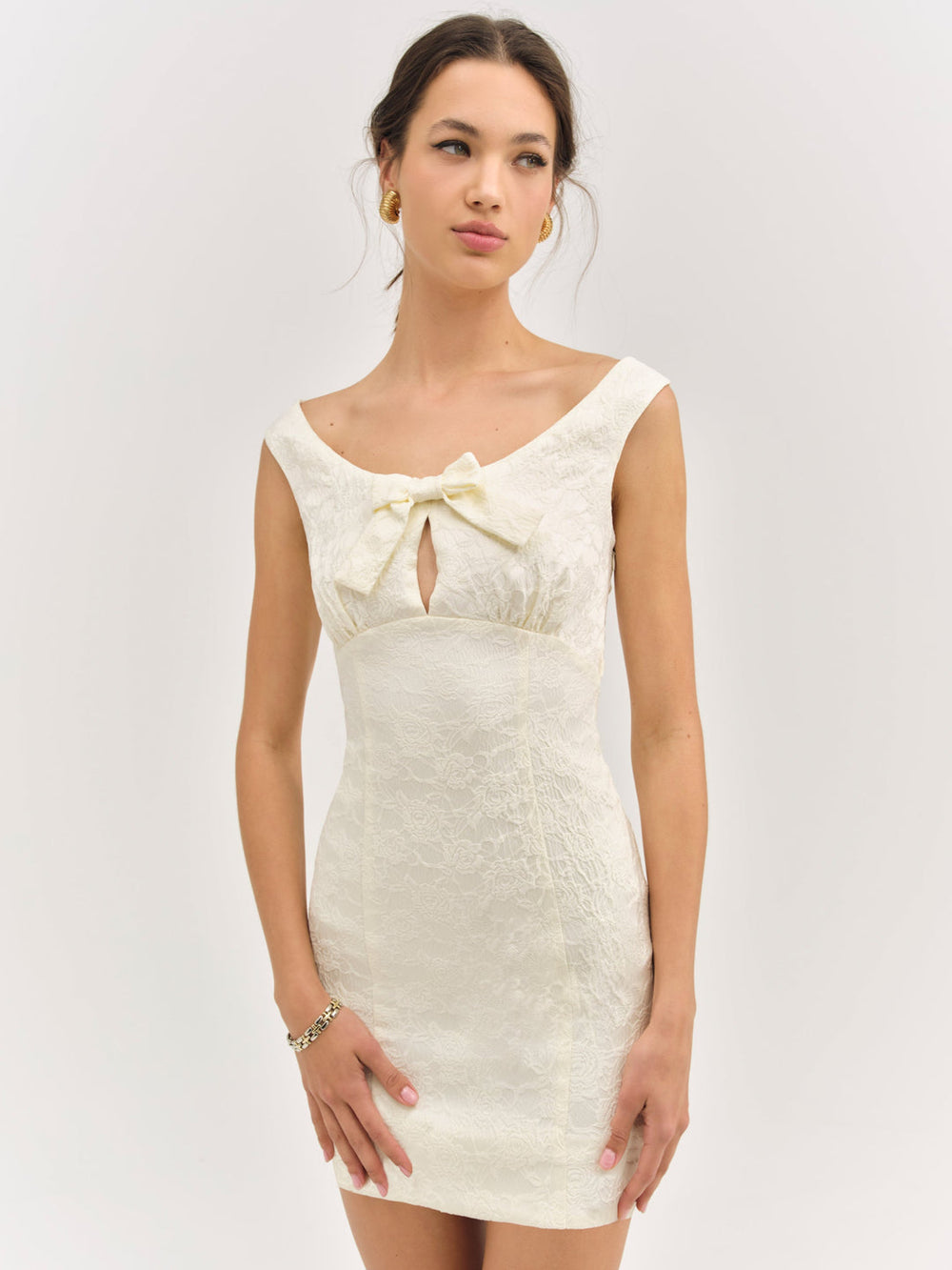 Rosie Jacquard Mini Dress Cream