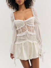 Lea Lace Long Sleeve Mini Dress Cream