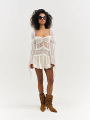 Lea Lace Long Sleeve Mini Dress Cream