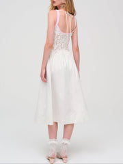 Stacked Blossom Lace Midi Dress White