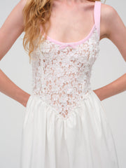 Stacked Blossom Lace Midi Dress White