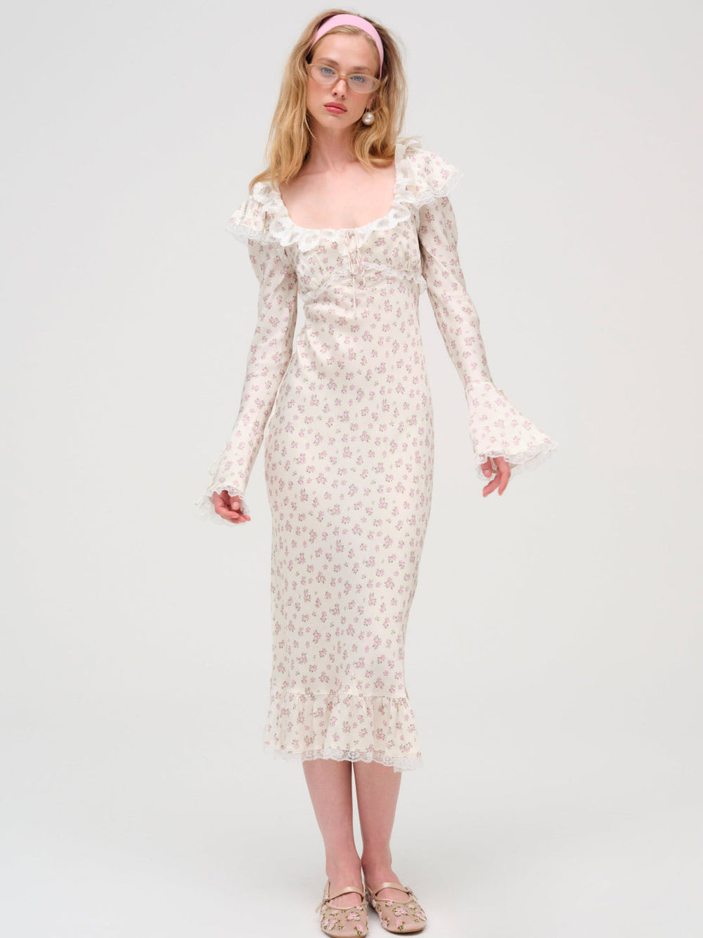 Pastel Fields Midi Dress Cream