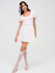 Stacked Blossom Lace Mini Dress White