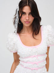 Stacked Blossom Lace Mini Dress White