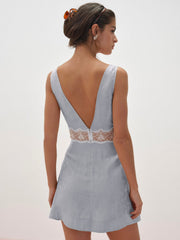 Bluebird Jacquard Mini Slip Dress Dusty Blue
