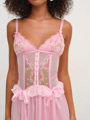 Ily Embroidered Slip Dress Pink