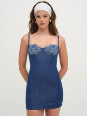 Denim Hearts Slip Dress Blue