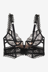 Swirly Floral Embroidered Bustier Noir