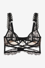 Swirly Floral Embroidered Bra Noir