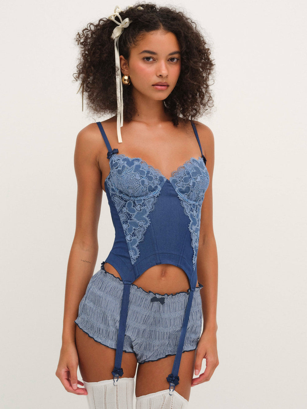Denim Hearts Bustier Blue