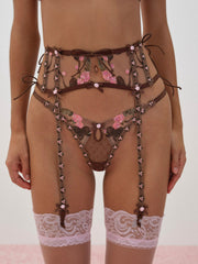 Runaway Bows Garter Belt Brown