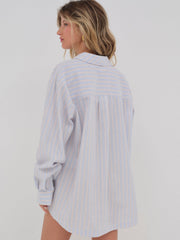 Lakeside Stripe Button Down Top Blue