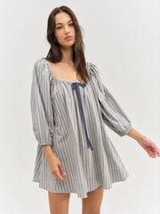 Linen Stripe Mini Dress Blue
