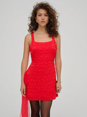 Frosted Organza Mini Dress Red