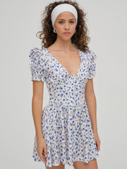 Paulina Puff Sleeve Dress Blue