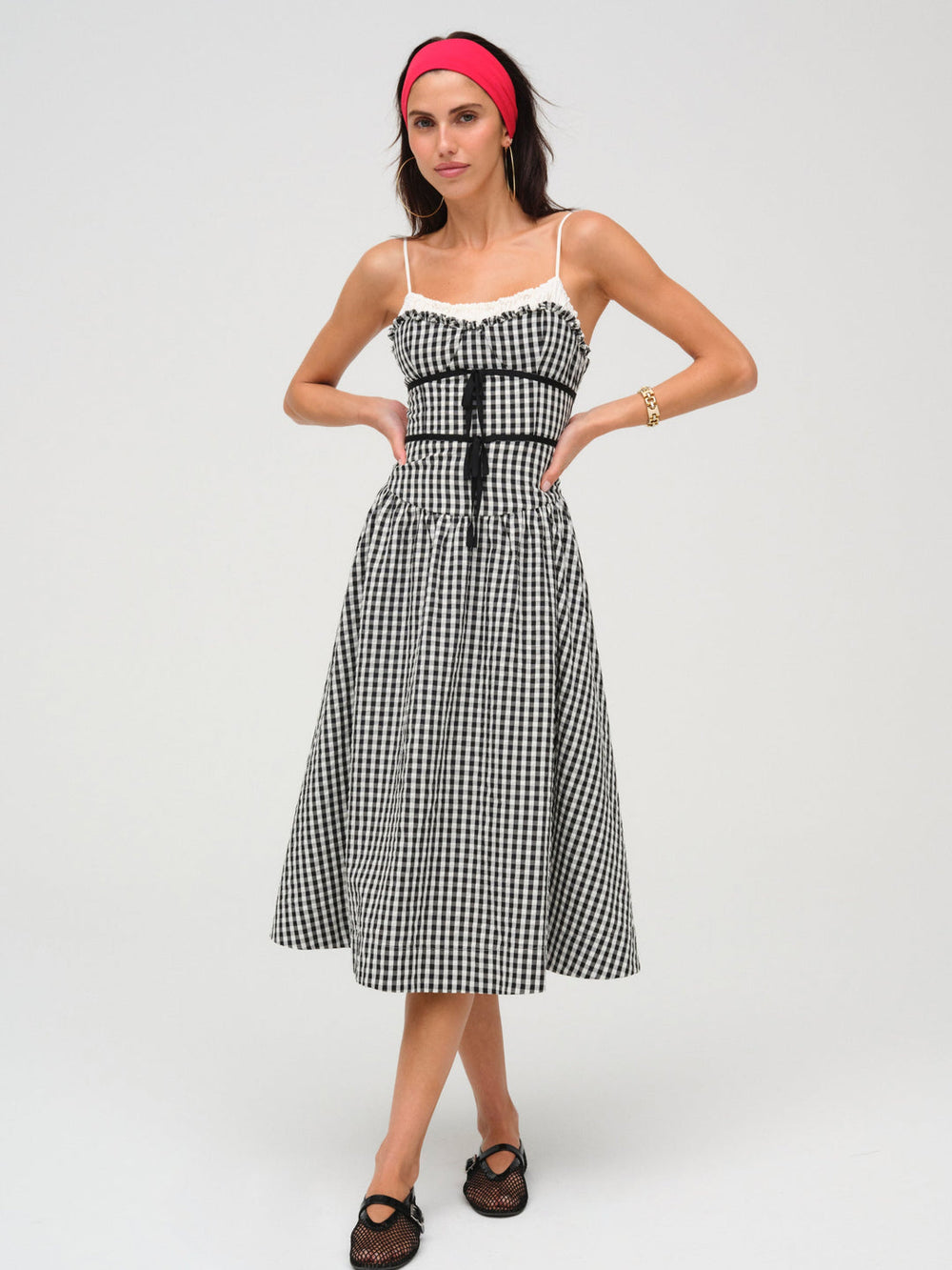 Georgia Gingham Midi Dress Black