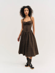 University Plaid Midi Dress Brown