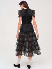 Daisy Eyelet Midi Dress Black