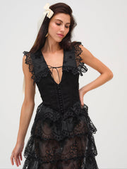 Daisy Eyelet Midi Dress Black