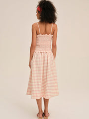 Petal Gingham Midi Dress Peach