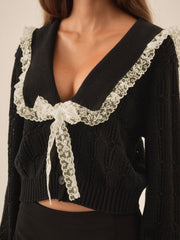 Frenchy Pointelle Knit Cardigan Black