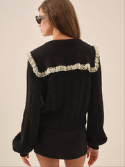 Frenchy Pointelle Knit Cardigan Black