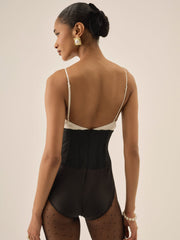 Emalie Taffeta Bodysuit Black