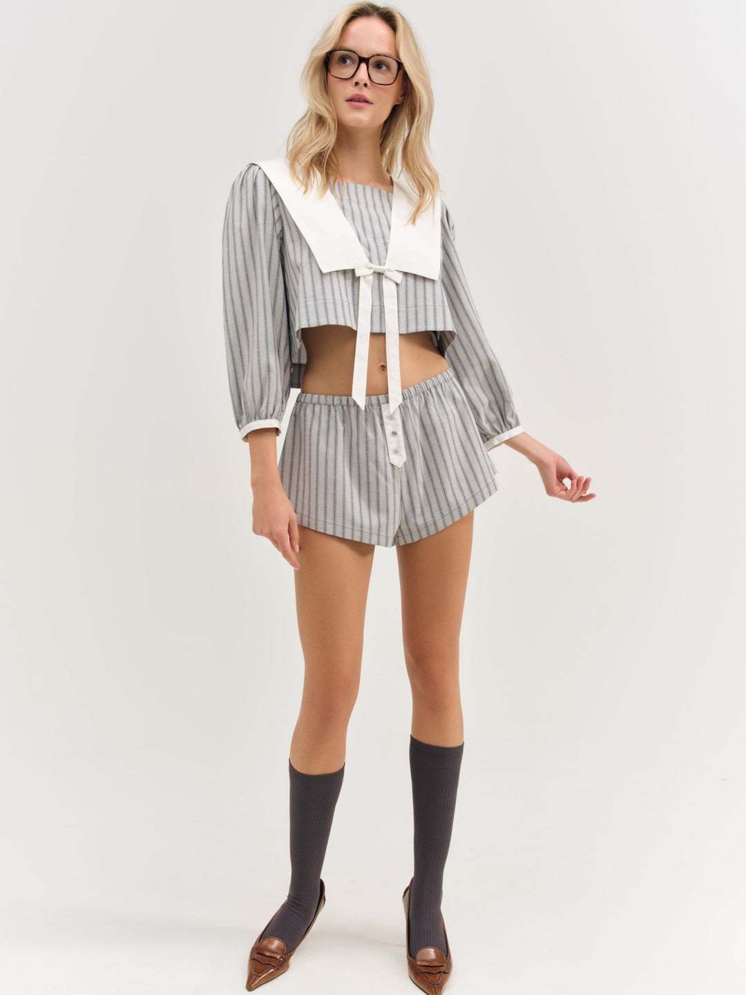 Linen Stripe Top Blue