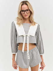 Linen Stripe Top Blue