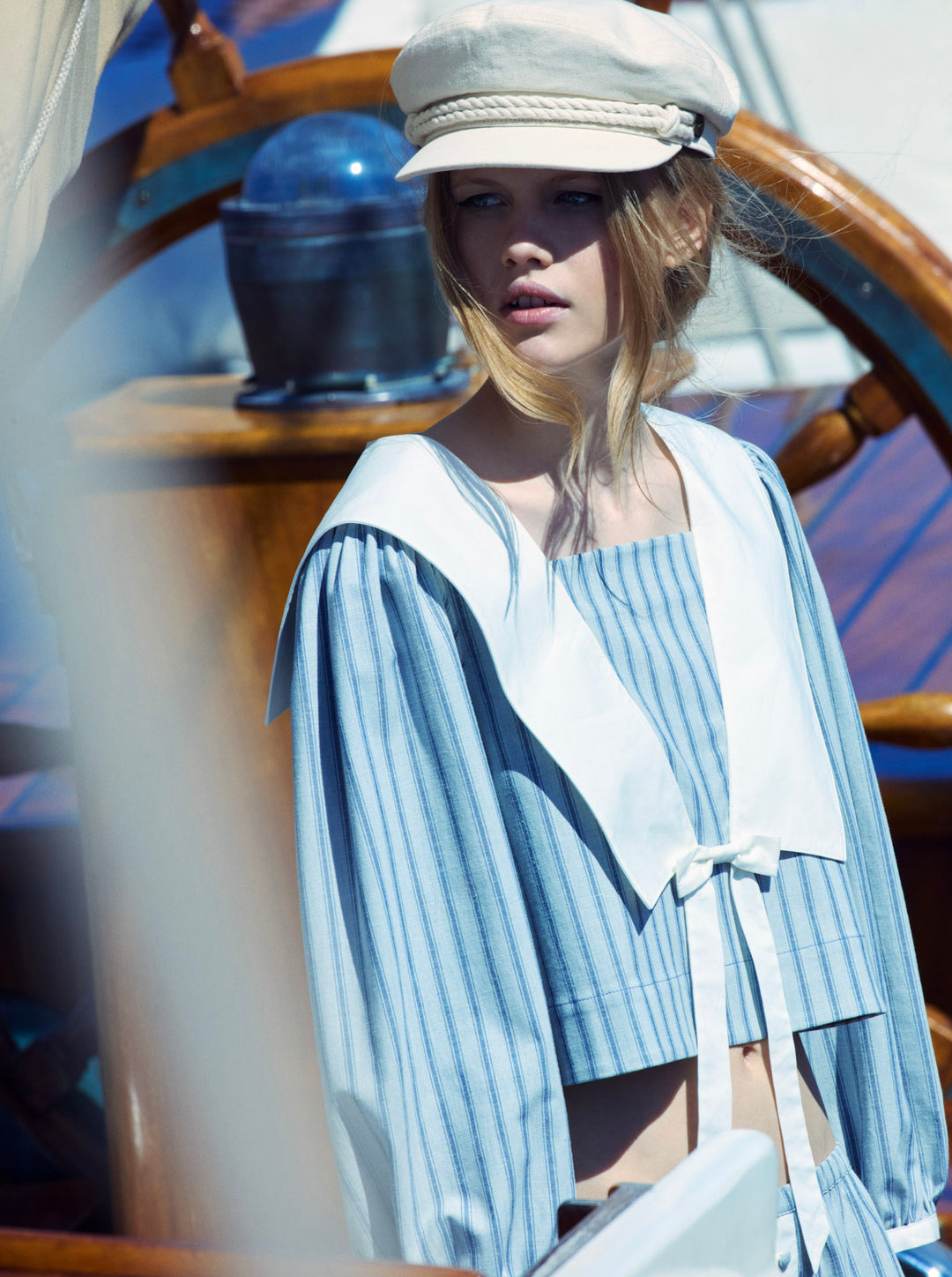 Linen Stripe Top Blue