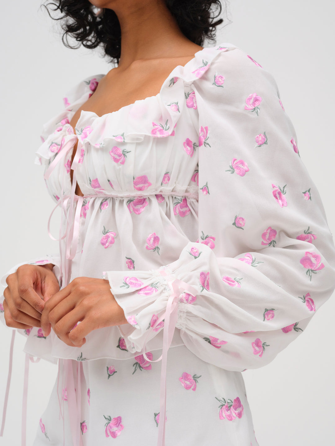 Fiona Floral Top White