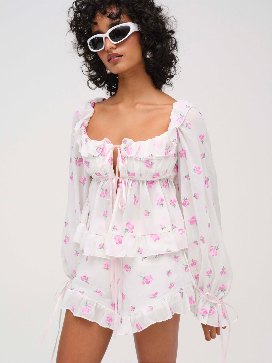 Fiona Floral Top White