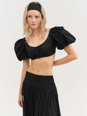 Helena Crop Poplin Top Black