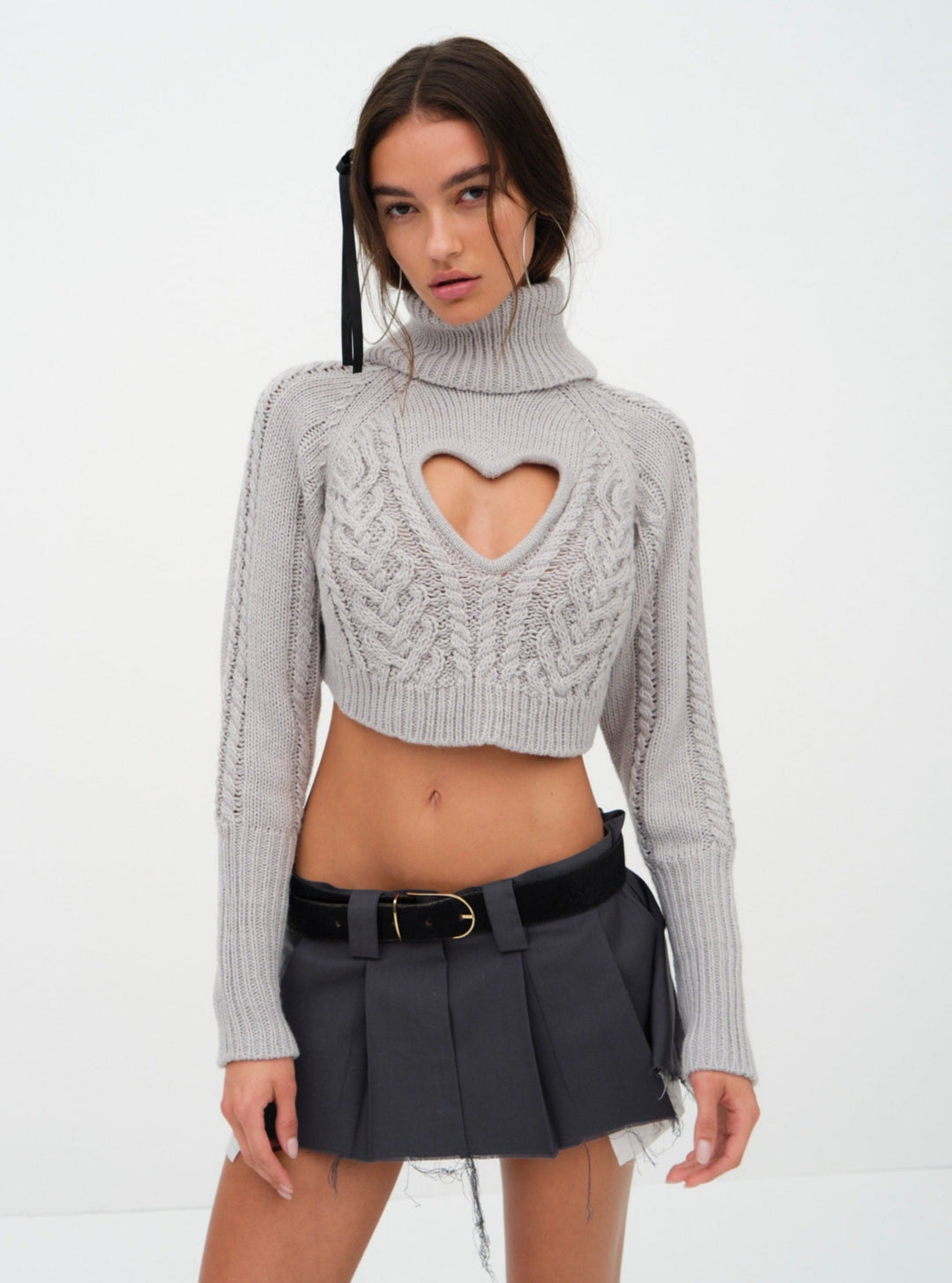 Vera Cropped Cut Out Sweater Grey