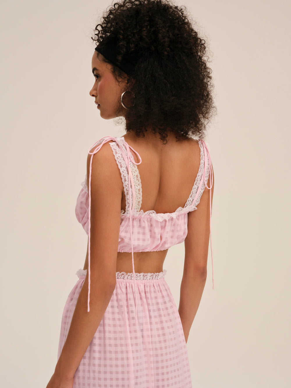 Ginny Gingham Crop Top Pink